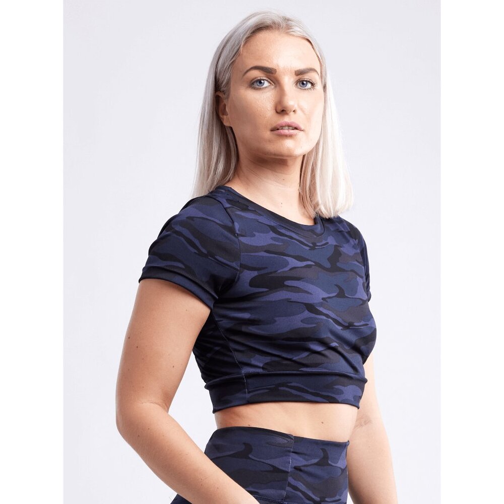 Callisto Collection Short-Sleeve Crop Top Blue Camo